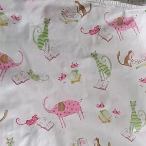 Pottery Barn Twin Bookworm Whimsical Animal Print Flat Sheet *FLAWS*